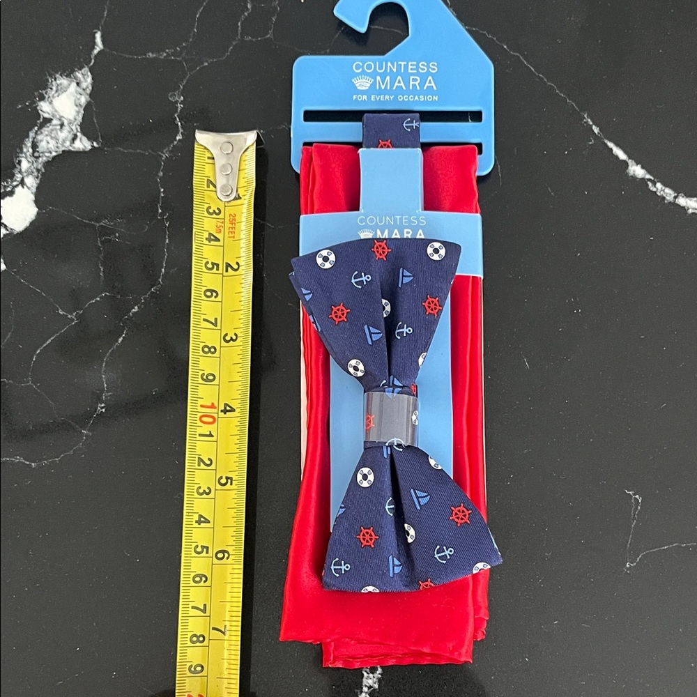 Men’s Red and Blue Marine/Anchor Bow Tie Set